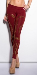 Gold Stud Detail Leggings - Dark Red