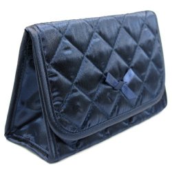 Cosmetic Bag With A Mirror Large Size Satin Navy Blue