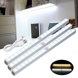 Hitommy Wireless Pir Motion Sensor USB 18 LED Cabinet Closet Night Light Bar Lamp - Warm White