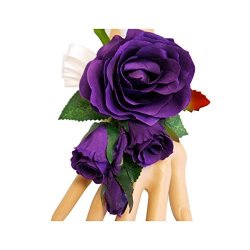 Wrist Corsage XLWC003-RSPP -beautiful Quality Keepsake Wrist Corsage-roses And Pearl Bracelet Purple