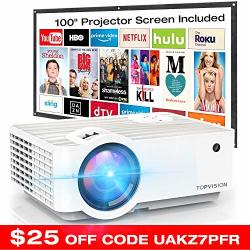 Topvision Projector 7500L Portable MINI Projector With 100 Projector Screen 1080P Supported Built-in Hi-fi Speakers Home Theater Movie Projector Compatible With HDMI Fire Stick
