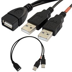 Highrock 30CM USB 2.0 A Power Enhancer Y 1 Female To 2 Male Data Charge Cable Extension Cord 1PC