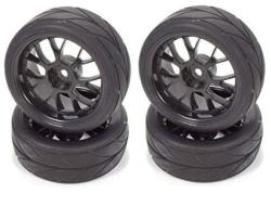 Apex Rc Products 1 10 On-road 12MM Black Mesh Wheels V Tread Rubber Tires Set Of 4 5002