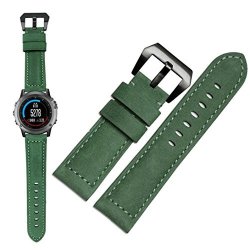 New Trend Genuine Leather Watch Band Strap + Lugs Adapters For Garmin Fenix 3 Hr Army Green