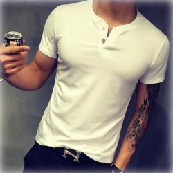 Amenicer Double Button Mens Short Sleevet-shirt - White Usa L