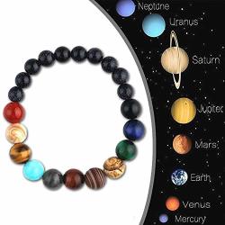Solar System Eight Planet Themed Bracelet Black Lava Stone 7 Chakra Bracelets Natural Gemstones Yoga Beads Bracelets For Men Women Girls Jewelry