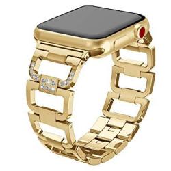 Umtele Compatible Apple Watch Band 38MM Bling Stainless Steel Link Bracelet Jewelry Clasp Replacement Apple Watch Series 1 Series 2 Series 3 Gold