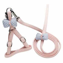 Pink Cat Harness And Leash Set Adjustable Soft Cotton Material Pet Harness Leash Combo With Matching Cute Bow Ties For Cat Velvet Dog Harness