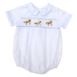 Carriage Boutique Baby Boys Hand Smocked Classic Creeper - White Carousel 9M