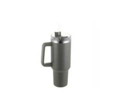 Double Wall Travel Mug Stainless Steel Vacuum Flask & Straw Hot cold 1 2L Grey