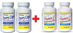 Ivory Caps Skin Whitening Lightening 1500MG Glutathione Support Pill + Vitamin C Brightening Plus Pack Of 2