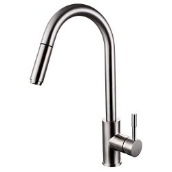 Kes Stainless Steel Pull Down Kitchen Faucet Modern Single Large Tall Commercial Pullout Bar Sink Faucet With Swivel High Arc Gooseneck Pulldown Sprayer Head