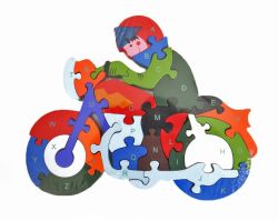 Kids Educational Wooden Jigsaw Puzzle Alphabets And Numbers Printed - Bike