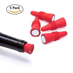 Ohyoho Wine Stoppers Set Of 5 Silicone Reusable Wine Bottle Stopper And Beverage Bottle Stoppers Red