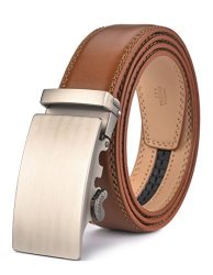 Fire Kirin Men's Leather Ratchet Dress Belt- Length Is Adjustable - Delicate Gift Box Waist SIZE:36-44" Tan Strap&silver Buckle 02