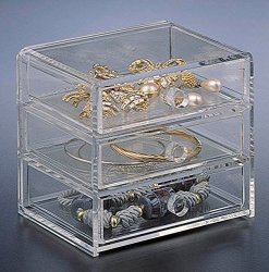 3 Drawer Jewelry Box Clear 4.75"H X 5.25"W X 4.5"D By Huang Acrylic