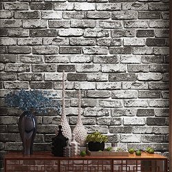 Birwall 2176 Vintage Faux Cultural Brick Wallpaper Roll Wallcoverings For Livingroom Bedroom Kitchen 20.8" X 393.7 Cyan