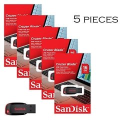SanDisk Cruzer Blade 16GB 5 Pack SDCZ50-016G USB 2.0 Flash Drive Jump Drive Pen Drive SDCZ50-016G - Five Pack