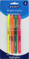 Marlin Bright Liners Pen Type Highlighters Blister of 4