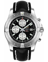 Breitling Colt Chronograph Automatic Black Dial Black Leather Strap Men's Watch