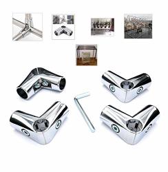 Castuvy 4PCS Aluminum Alloy Silver 1" 25MM Round Pipe Connector Right Angle Tee Frame Display Stand Assembly Combination Drying Rack Connection Fastening Joint