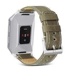 Skylet Compatible With Fitbit Ionic Bands Genuine Leather Replacement Classic Bands Compatible With Fitbit Ionic Smart Watch Wristbands Black Men Retro Gray