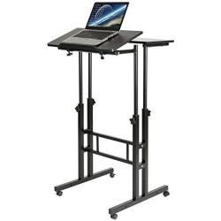 Doeworks Mobile Stand Up Desk Height Adjustable Computer Work Station Home Office Desk With Wheels Black