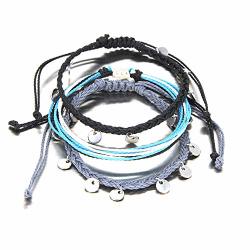 Fancy Shiny Ankle Bracelet For Women Waterproof String Anklet Braided Boho Beach Coin Foot Jewelry Black&gray