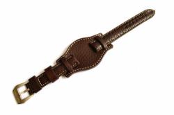 Diloy 18 Mm Brown White Stitch Military Calf Genuine Leather Aviator Watch Strap Band