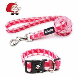 Azuza Dog Collar And Leash Set Adjustable Nylon Collar With Matching Leash Pink Prism For Medium Dogs