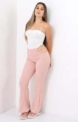Ladies Side Cut Out Flared Pants - Blush - Blush S