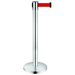 Retractable Belt Stanchion Chrome Steel Post With 118" Red Belt Crowd Control Barrier