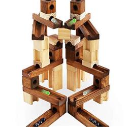 60 Pieces Wooden Classic Ramps Track Marble Run Toys