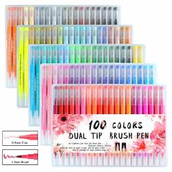 AGPtEK 100 Colors Dual Tip Brush Marker Pens with 0.4 Fine Tip, Non-Toxic,  Odorless & Blendable, Perfect for Illustration, Calligraphy, Sketch Book &  Hand Lettering