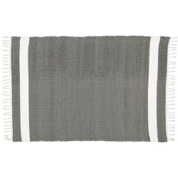 Dhurrie Tabby Charcoal With White Stripe Bath Mat - Bedside Mat - 75 X 120 Cm