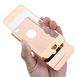 Iphone 5S Case Utlk Rose Gold Back + Front Cover Mirror Tempered Glass Film Screen Protector Cover For Iphone 5 5S Iphone 5 5S Rose Gold