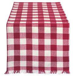 DII Cotton Woven Heavyweight Table Runner With Decorative Fringe For Spring Summer Family Dinners Outdoor Parties & Everyday Use 14X108" Wine Check