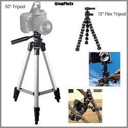 Rugged 13" Flexible Tripod + Beginner 50" Tripod Bundle For Canon Eos 600D Eos Rebel T3I Eos Kiss X5 - Portable Tripod Flexible Legs Camera Support