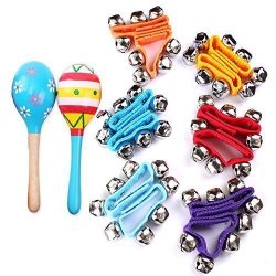 Musical Toys Rhythm Band Wrist Bells Value Pack Assorted Colors Set Of 12 + 2 Maracas