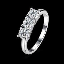Jogray Women's White Gold Plated Wedding Rings 1CT 3-STONE Diamond Engagement Ring Solitaire Rings US8