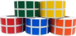 1 2" Color Coding Labels Primary Bulk Pack - Half Inch Square- 1 Roll Each: Green Red Yellow Blue Orange - 5 000 Total Stickers