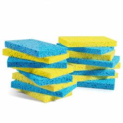 Mastertop 16PCS PACK Cellulose Cleaning Scrub Sponge For Kitchen Multifunctional Dishwashing Sponges Yellow And Blue