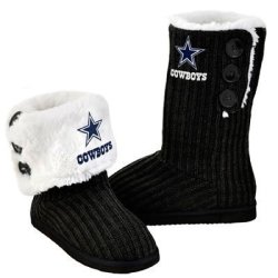 Nfl Football Ladies Knit High End Button Boot Slippers - Black Dallas Cowboys Large
