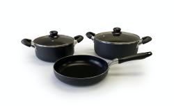 Real Chef Non-stick Casserole Pots And Fry Pan Matt Grey Combo 5 Pieces
