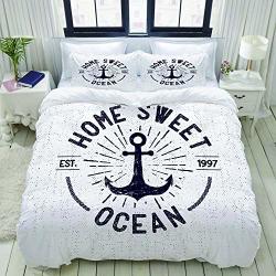 Tartiny Home Sweet Ocean Lettering On A Nautical Sketch With Worn Out Background Decorative Custom Design 3 PC Duvet Cover Set