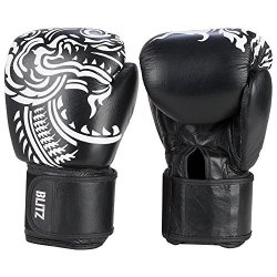 Blitz Firepower Muay Thai Leather Boxing Gloves Black 14OZ