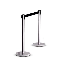 Box Of 2 - Retractable Chrome Queue Barrier With Black Belt 910X320MM