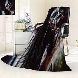 Yoyi-home Lightweight Summer Duplex Printed Blanket Scary Bloody Zombie Girl With An Ax Bed Sofa Air-conditioner ROOM 69 W By 47" H