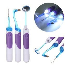 LED Oral Dental Mirror Plaque Remove Tooth Stain Eraser Set