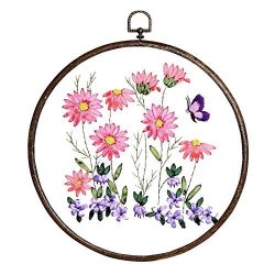 Ribbon Embroidery Kit For Beginner Flower Design Diy Home Wall Decor Red Flowers With Antique Hoop